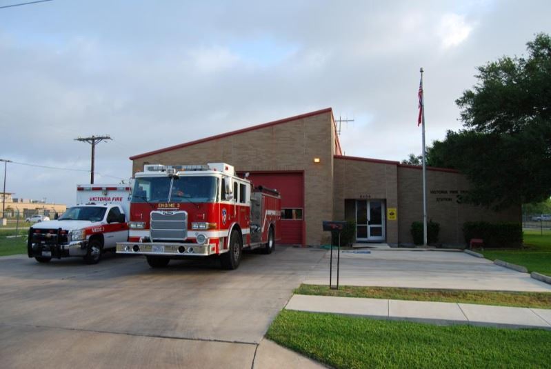 Victoria Fire Department Station 3, with two emergency services vehicles parked outside