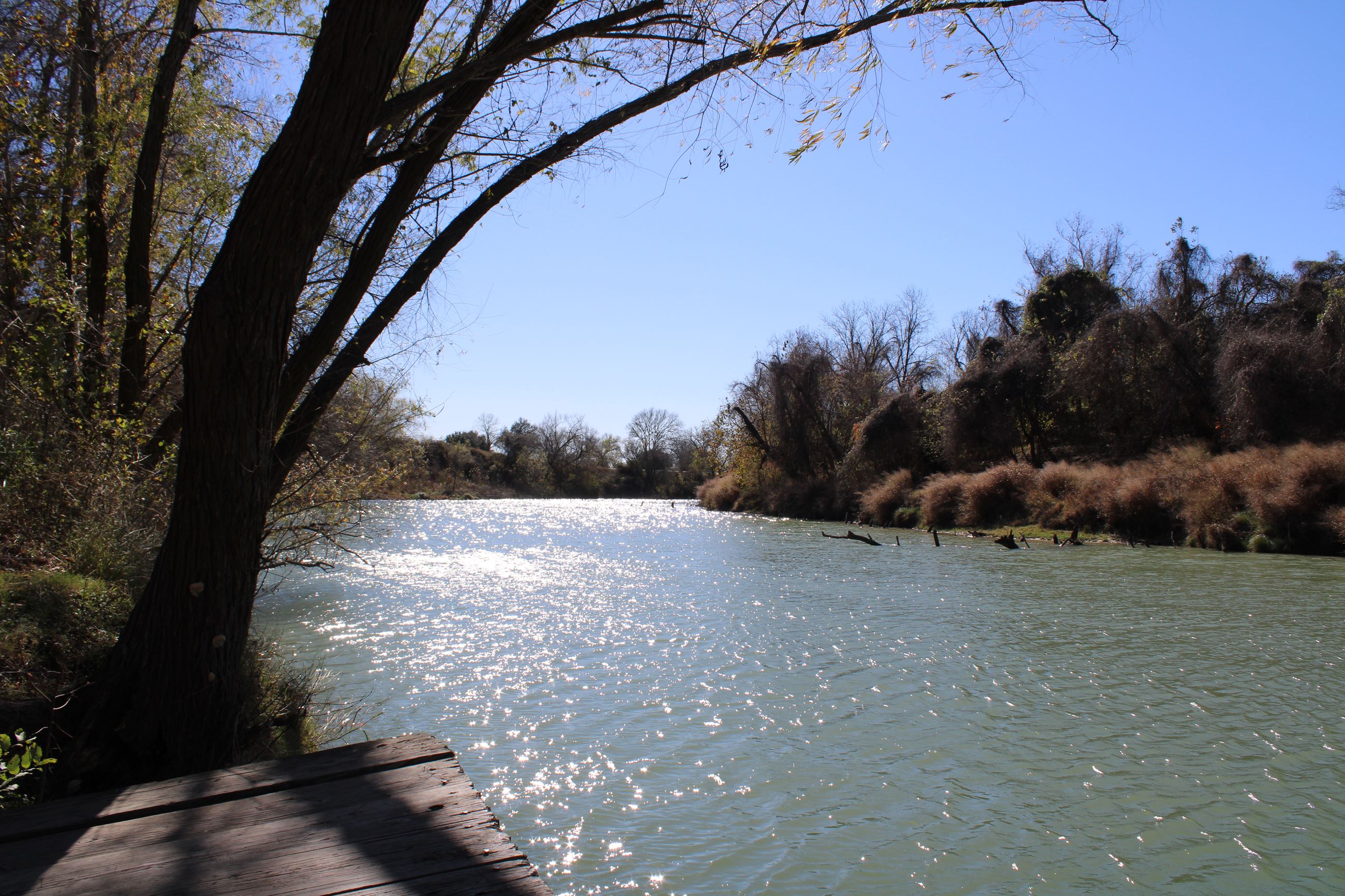 Sunlit Guadalupe River near the boat ramp