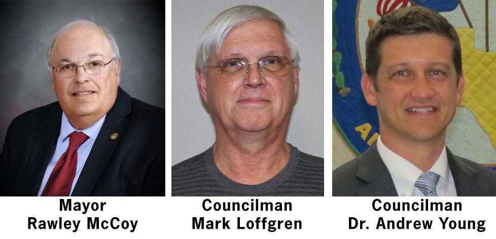 Mayor Rawley McCoy, Councilman Mark Loffgren and Councilman Dr. Andrew Young