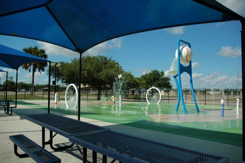 View of Baseball water bowl at Community Center Splashpad 