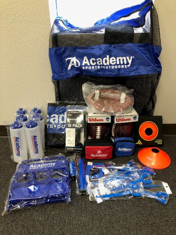 Sports equipment with Academy Sports and Outdoors logo