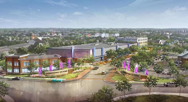 A redesigned downtown entryway at North Street featuring signage, banners and streetscaping.