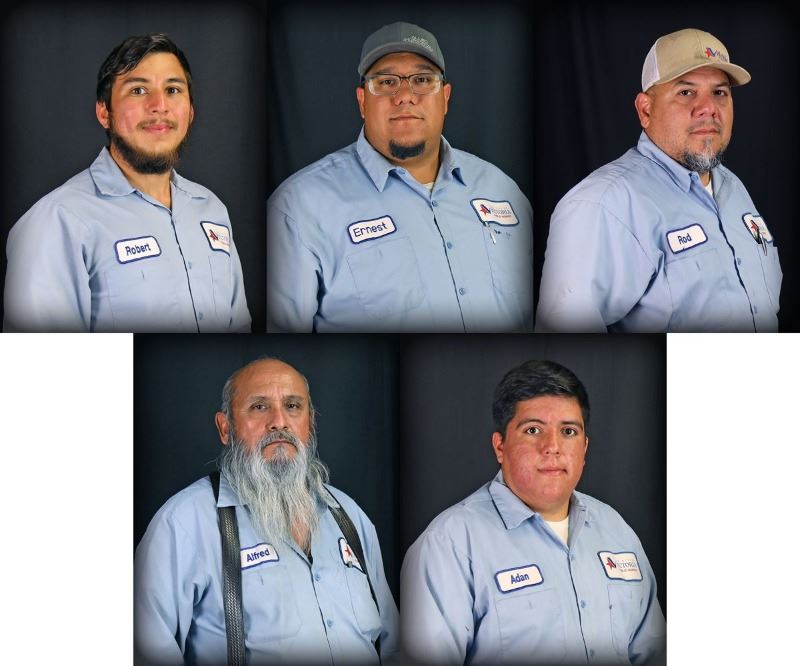 Five portraits of men in work uniforms