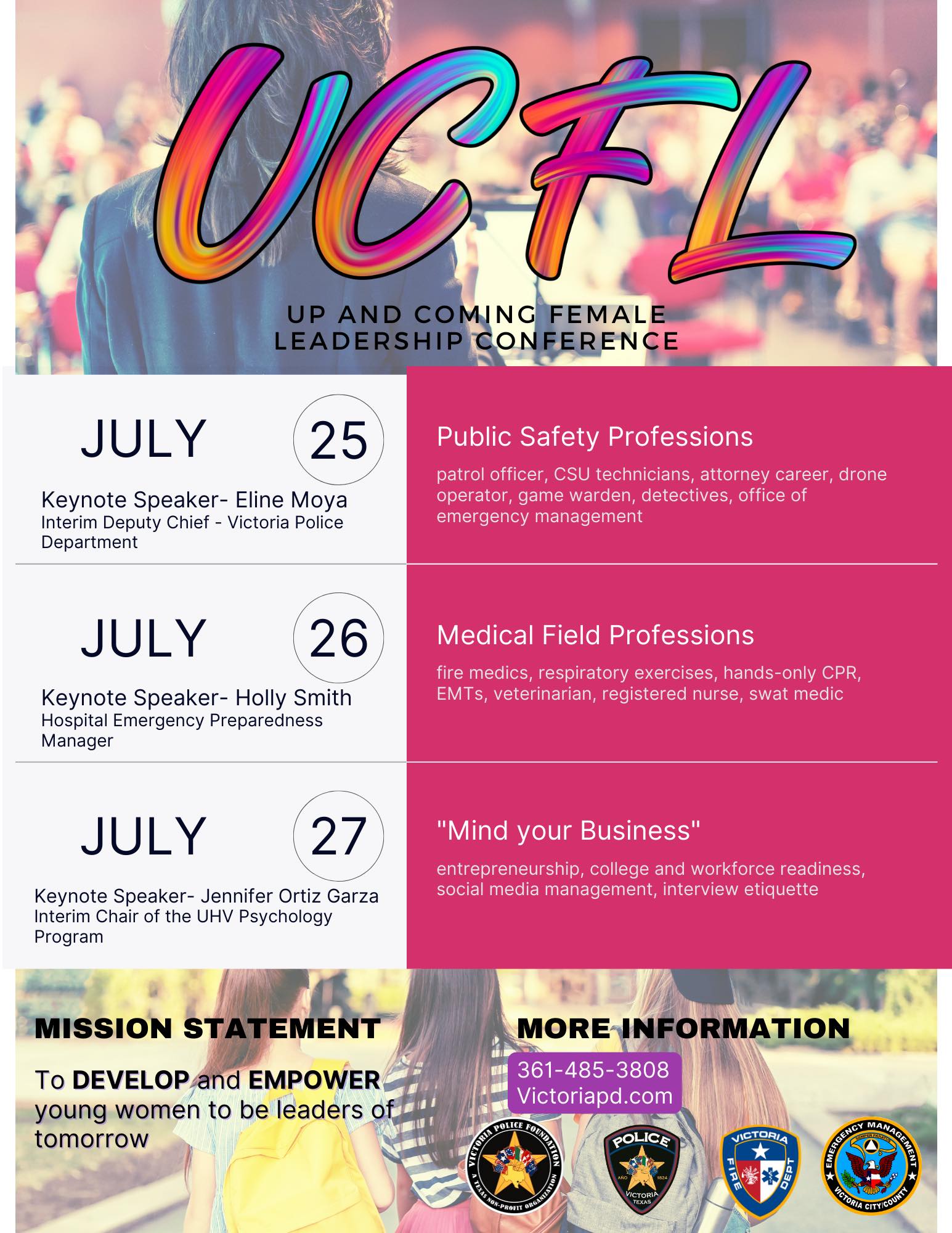 July 25 Eline Moya Interim Deputy Chief. July 26 Holly Smith Hospital Emergency Preparedness.