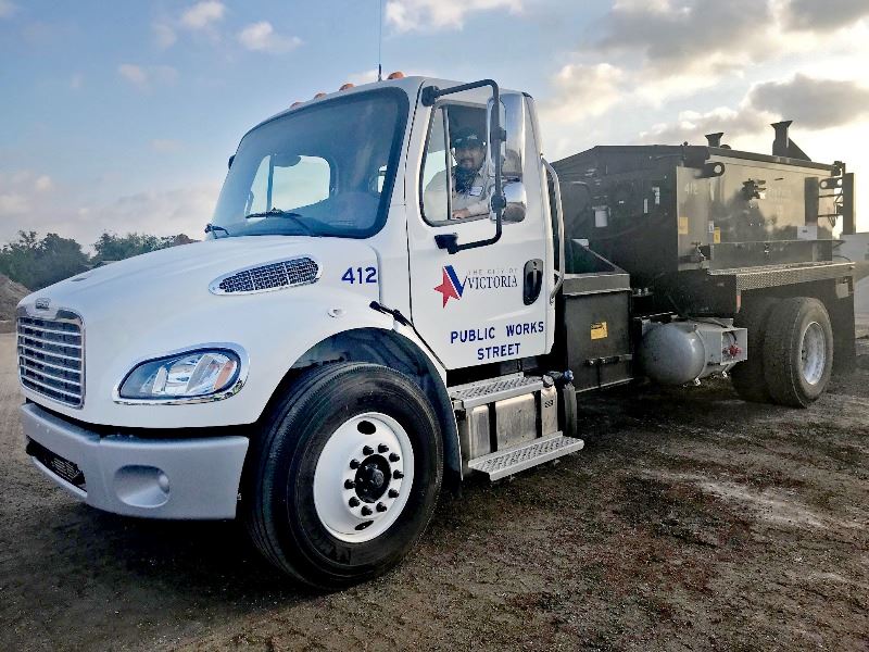 Crew leader Henry Ybarra drives one of the City of Victoria’s patch trucks.