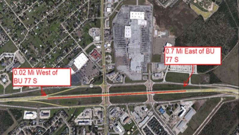 Map shows area on Loop marked between .02 miles west of Navarro and 0.7 miles east